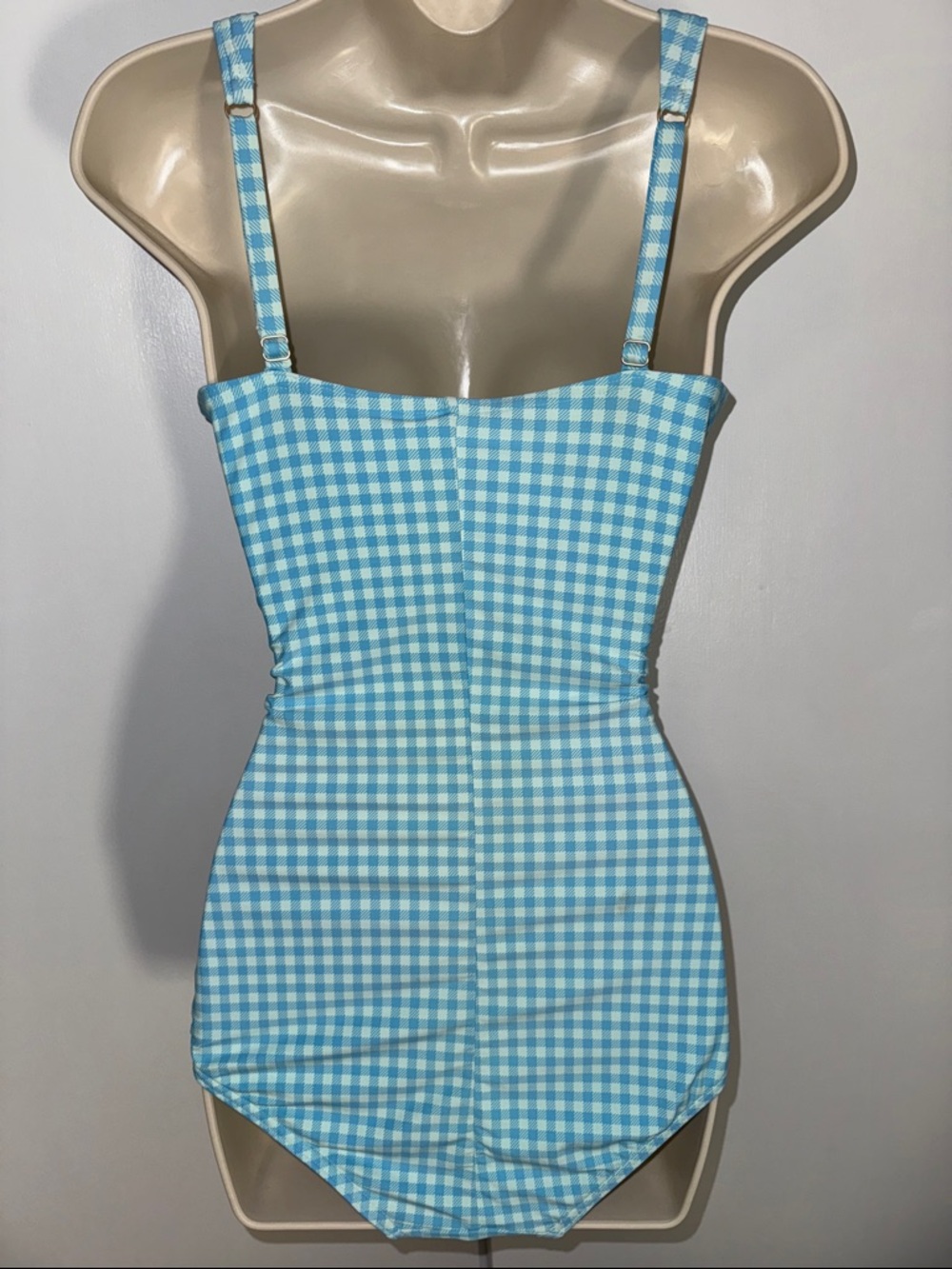 Lands’ End Blue Gingham One Piece Swimsuit w Twist Front Women’s 12 L - Picture 2 of 12